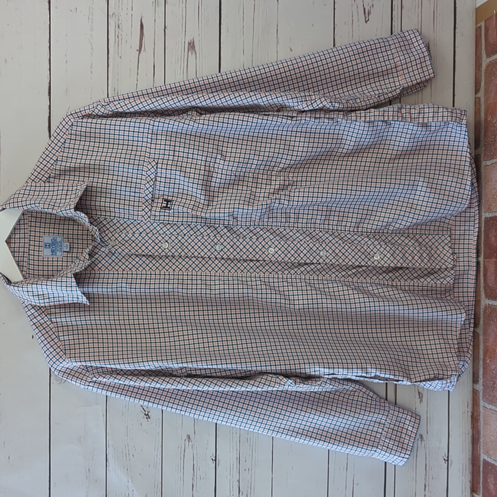 Heybo Outdoors Vented Peach Blue and Plaid Fishing Outdoor Shirt Men‎ Shirt